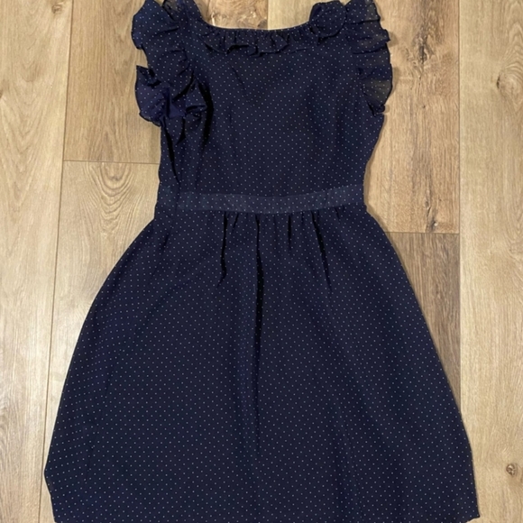 PURE Alfred Sung Black and White Polka Dot Chiffon Ruffled V-Neck Dress, Size M - Picture 5 of 6